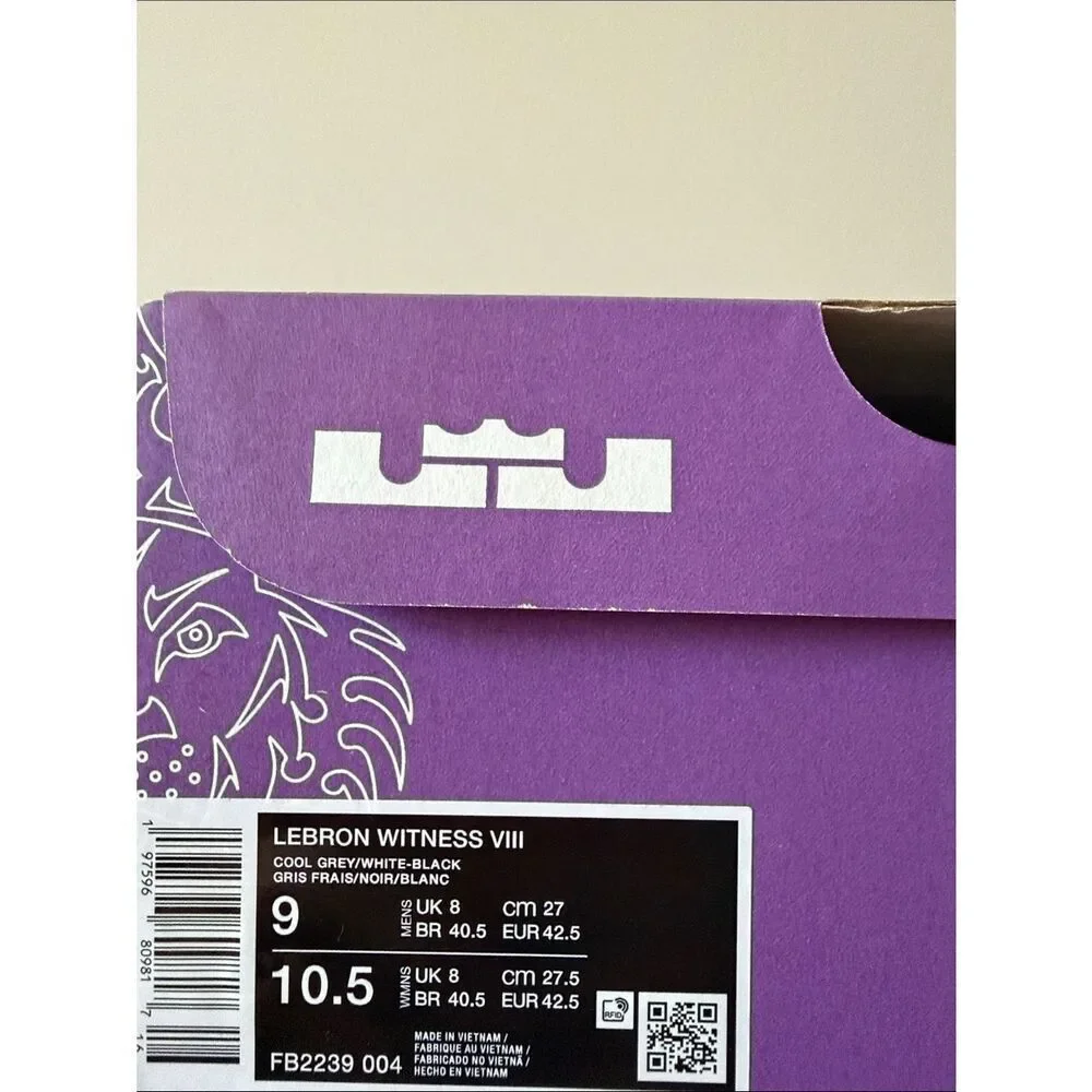 Nike Lebron Witness 8 Cool Grey FB2239-004 Men’s Size 9